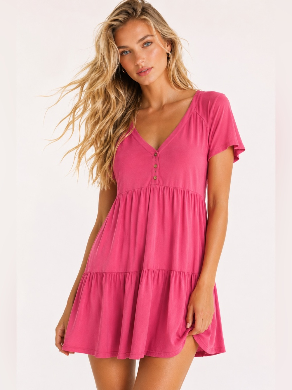 Knox Rose Magenta Mini Dress XS Babydoll Boho Feminine Coquette Romantic Lounge